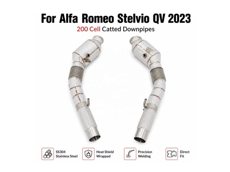 Header Downpipe Exhaust System with Heat Shield for Alfa Romeo Stelvio Quadrifoglio 2.9T V6 2018-2027
